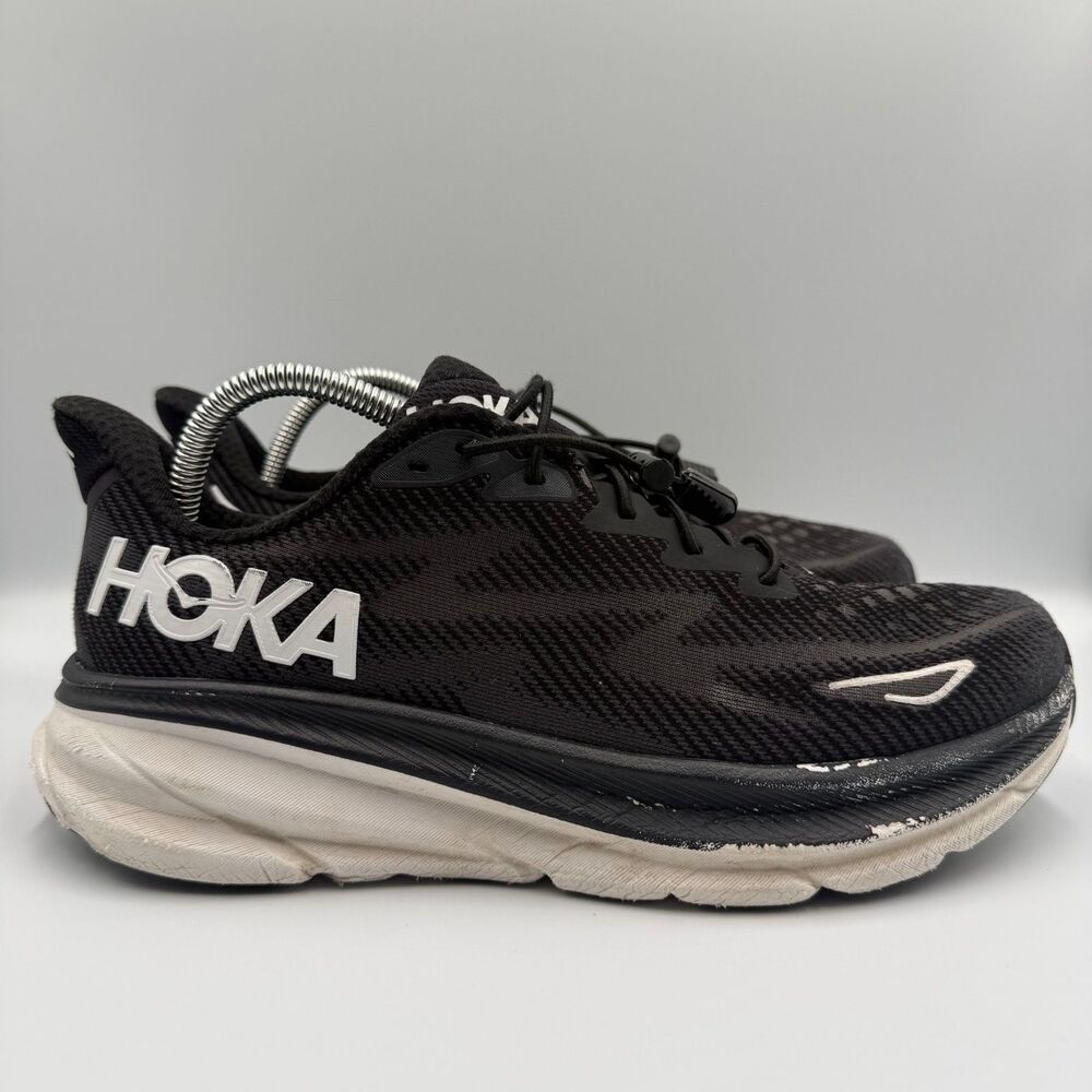 Hoka One One Clifton 9 Men's Size 9.5 D Black White Running Shoes Sneakers‎